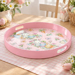 Easter Decorative Serving Tray – Silver Folk Medley plastic serving tray shown in a round product view.