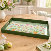 Easter Decorative Serving Tray – Pink Egg Border Ring plastic serving tray shown in a rectangular product view.