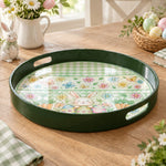 Easter Decorative Serving Tray – Pink Egg Border Ring plastic serving tray shown in a round product view.