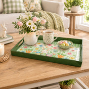Easter Decorative Serving Tray – Pink Egg Border Ring plastic serving tray shown in a rectangular styled scene.