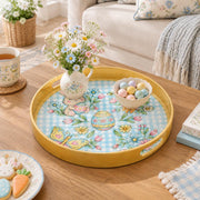 Easter Decorative Serving Tray – Cream Sprig Keyline plastic serving tray shown in a round styled scene.