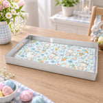 Easter Decorative Serving Tray – Green Folk Leaf Border plastic serving tray shown in a rectangular product view.