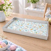 Easter Decorative Serving Tray – Green Folk Leaf Border plastic serving tray shown in a rectangular product view.