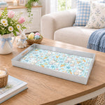 Easter Decorative Serving Tray – Green Folk Leaf Border plastic serving tray shown in a rectangular styled scene.