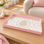 Easter Decorative Serving Tray – Blue Egg Border Ring plastic serving tray shown in a rectangular product view.
