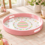 Easter Decorative Serving Tray – Blue Egg Border Ring plastic serving tray shown in a round product view.