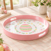 Easter Decorative Serving Tray – Blue Egg Border Ring plastic serving tray shown in a round product view.