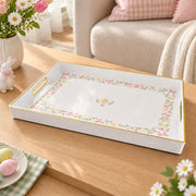 Easter Decorative Serving Tray – Gold Folk Floral Egg plastic serving tray shown in a rectangular product view.