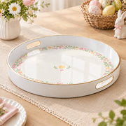 Easter Decorative Serving Tray – Gold Folk Floral Egg plastic serving tray shown in a round product view.