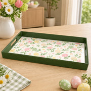 Easter Decorative Serving Tray – Silver Folk Floral plastic serving tray shown in a rectangular product view.