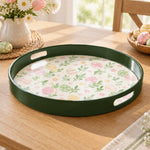 Easter Decorative Serving Tray – Silver Folk Floral plastic serving tray shown in a round product view.