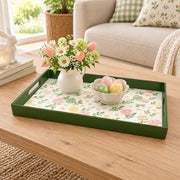 Easter Decorative Serving Tray – Silver Folk Floral plastic serving tray shown in a rectangular styled scene.