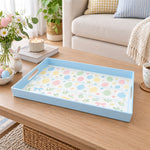 Easter Decorative Serving Tray – Cream Egg Border Ring plastic serving tray shown in a rectangular styled scene.