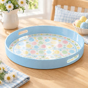 Easter Decorative Serving Tray – Cream Egg Border Ring plastic serving tray shown in a round product view.