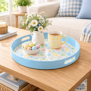 Easter Decorative Serving Tray – Cream Egg Border Ring plastic serving tray shown in a round styled scene.
