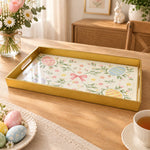 Easter Decorative Serving Tray – Pink Bloom Folk Egg plastic serving tray shown in a rectangular product view.