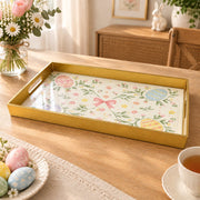Easter Decorative Serving Tray – Pink Bloom Folk Egg plastic serving tray shown in a rectangular product view.