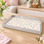 Easter Decorative Serving Tray – Blue Folk Egg Field plastic serving tray shown in a rectangular product view.