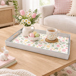 Easter Decorative Serving Tray – Blue Folk Egg Field plastic serving tray shown in a rectangular styled scene.