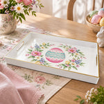 Easter Decorative Serving Tray – Green Egg Bloom Medley plastic serving tray shown in a rectangular product view.