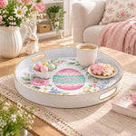 Easter Decorative Serving Tray – Green Egg Bloom Medley plastic serving tray shown in a round styled scene.