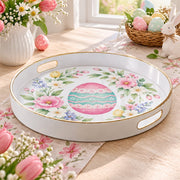 Easter Decorative Serving Tray – Green Egg Bloom Medley plastic serving tray shown in a round product view.