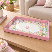 Easter Decorative Serving Tray – Gold Folk Bouquet plastic serving tray shown in a rectangular product view.