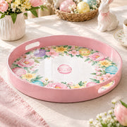 Easter Decorative Serving Tray – Gold Folk Bouquet plastic serving tray shown in a round product view.