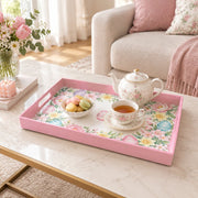 Easter Decorative Serving Tray – Gold Folk Bouquet plastic serving tray shown in a rectangular styled scene.