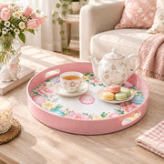 Easter Decorative Serving Tray – Gold Folk Bouquet plastic serving tray shown in a round styled scene.