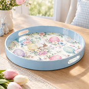 Easter Decorative Serving Tray – Silver Colour Folk plastic serving tray shown in a round product view.