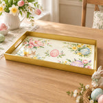 Easter Decorative Serving Tray – Cream Peony and Egg plastic serving tray shown in a rectangular product view.