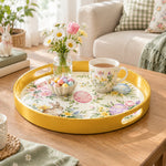Easter Decorative Serving Tray – Cream Peony and Egg plastic serving tray shown in a round styled scene.