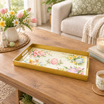 Easter Decorative Serving Tray – Cream Peony and Egg plastic serving tray shown in a rectangular styled scene.