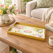 Easter Decorative Serving Tray – Cream Peony and Egg plastic serving tray shown in a rectangular styled scene.