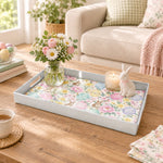 Easter Decorative Serving Tray – Pastel Egg Meadow plastic serving tray shown in a rectangular styled scene.