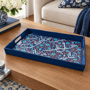 Ramadan Plastic Serving Tray – Navy and White Pattern plastic serving tray shown in a rectangular product view.