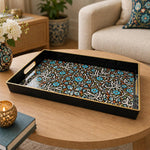 Ramadan Plastic Serving Tray – Black Teal Medallion plastic serving tray shown in a rectangular product view.