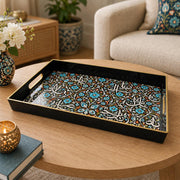 Ramadan Plastic Serving Tray – Black Teal Medallion plastic serving tray shown in a rectangular product view.