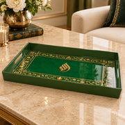 Ramadan Plastic Serving Tray – Green Gold Script Band plastic serving tray shown in a rectangular product view.