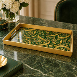 Ramadan Plastic Serving Tray – Gold Scale Pattern Field plastic serving tray shown in a rectangular product view.