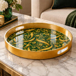 Ramadan Plastic Serving Tray – Gold Scale Pattern Field plastic serving tray shown in a round product view.