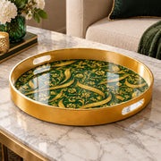 Ramadan Plastic Serving Tray – Gold Scale Pattern Field plastic serving tray shown in a round product view.