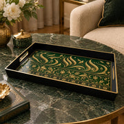 Ramadan Plastic Serving Tray – Black Teal Gold Medallion plastic serving tray shown in a rectangular product view.