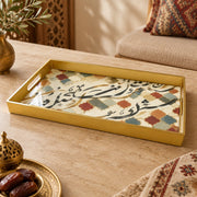 Ramadan & Eid al-Fitr Plastic Serving Tray – Black Script Tile Lattice plastic serving tray shown in a rectangular product view.