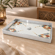 Ramadan & Eid al-Fitr Plastic Serving Tray – Blush Geometric Medallion plastic serving tray shown in a rectangular product view.