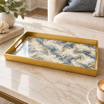 Wedding Plastic Serving Tray – Ivory Navy Vein Marble plastic serving tray shown in a rectangular product view.