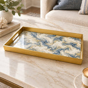 Wedding Plastic Serving Tray – Ivory Navy Vein Marble plastic serving tray shown in a rectangular product view.