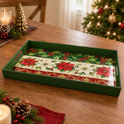 Christmas Plastic Serving Tray – Ribbon Banded Poinsettia plastic serving tray shown in a rectangular product view.