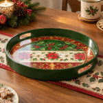 Christmas Plastic Serving Tray – Ribbon Banded Poinsettia plastic serving tray shown in a round product view.